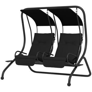 -Outsunny 2-Seater Outdoor Porch Swing with Canopy, Patio Swing Chair for Garden, Poolside, Backyard, Black - Outdoor Style Company