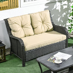 '-Outsunny 2-Seater Outdoor Sofa w/ 4" Thick Padded Cushion, PE Rattan Patio Outdoor Couch w/ Armrests, Wicker Loveseat, for Conservatory, Garden, Beige - Outdoor Style Company