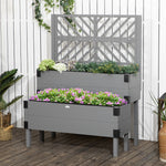 '-Outsunny 2 Tier Raised Garden Bed with Trellis, Wooden Elevated Planter Box with Legs and Metal Corners, for Vegetables, Flowers, Herbs, Gray - Outdoor Style Company