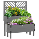 '-Outsunny 2 Tier Raised Garden Bed with Trellis, Wooden Elevated Planter Box with Legs and Metal Corners, for Vegetables, Flowers, Herbs, Gray - Outdoor Style Company