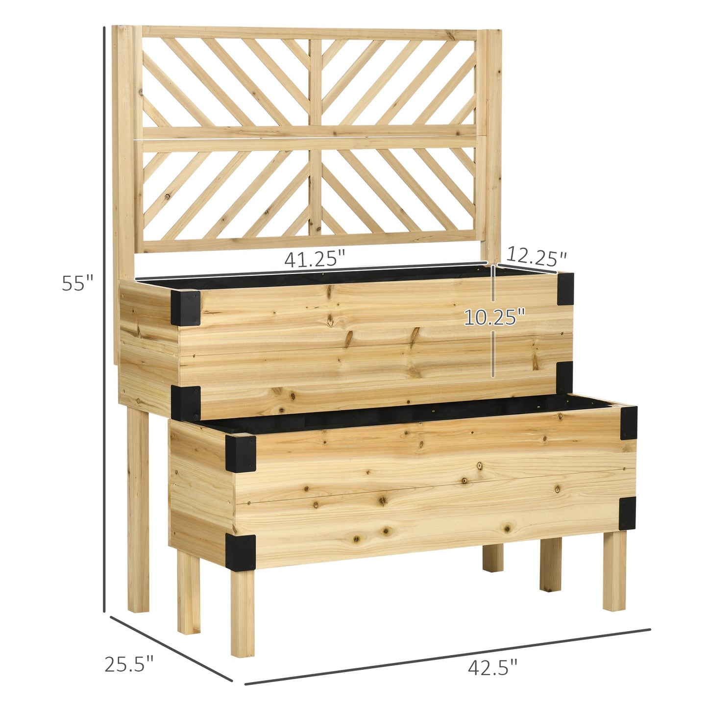 '-Outsunny 2 Tier Raised Garden Bed with Trellis, Wooden Elevated Planter Box with Legs and Metal Corners, for Vegetables, Flowers, Herbs, Natural - Outdoor Style Company