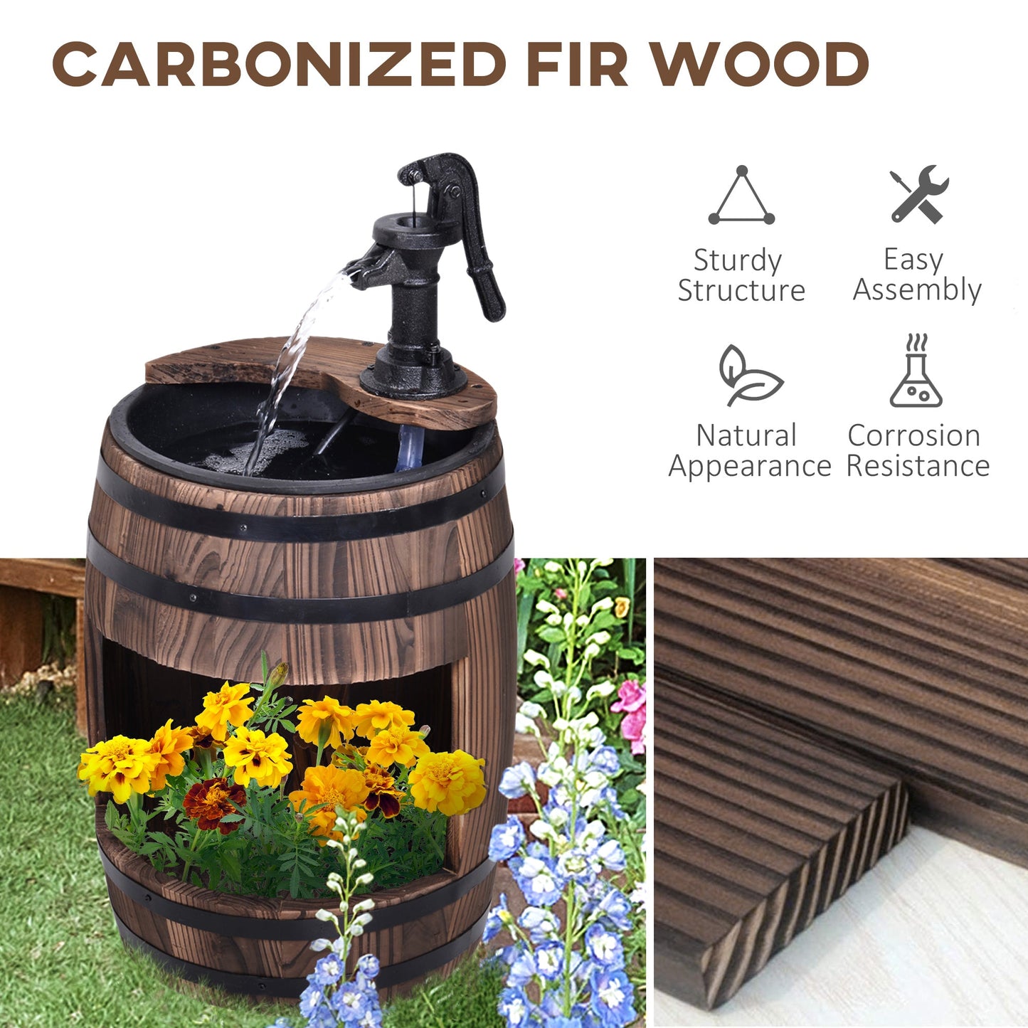 '-Outsunny 2-Tier Wooden Water Pump Fountain for Fun Garden Decor with Planting Flower Box Base & a Durable Sturdy Design - Outdoor Style Company