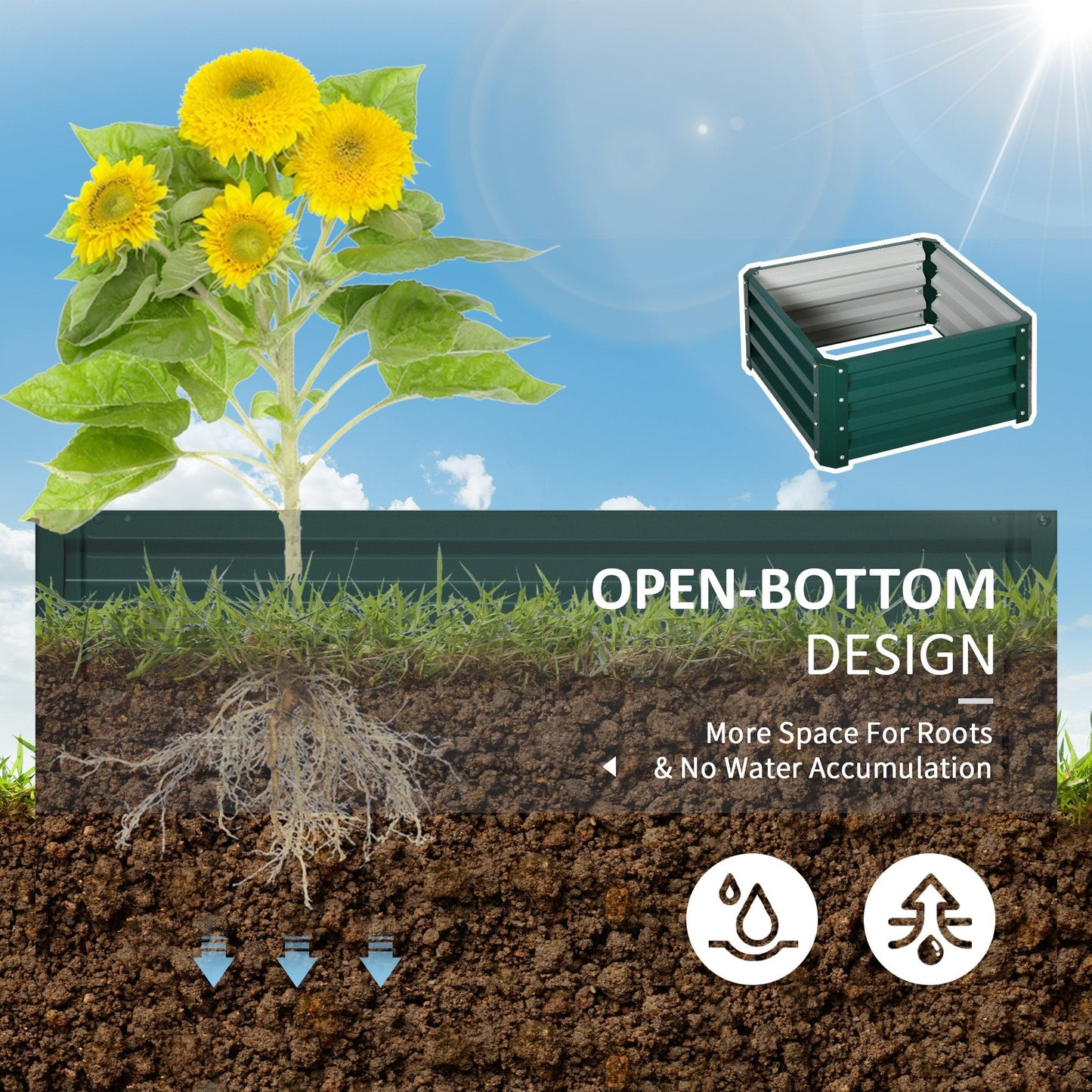 '-Outsunny 2' x 2' x 1' 2-Piece Raised Garden Bed Box with Steel Frame for Vegetables, Flowers, & Herbs, Green - Outdoor Style Company