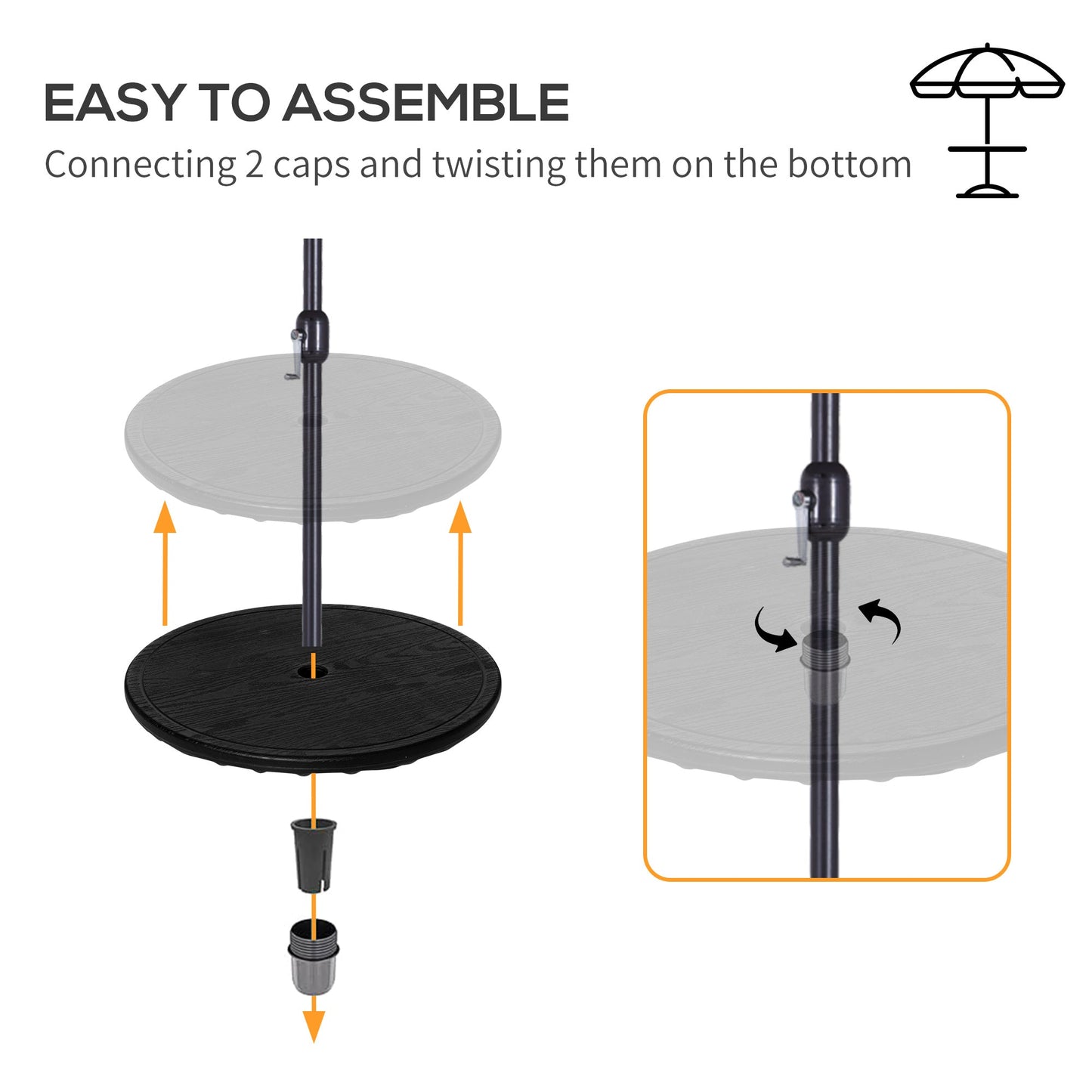 '-Outsunny 20" Umbrella Table Tray Portable Round Table Top for Beach, Patio, Garden, Swimming Pool, Deck, Black - Outdoor Style Company