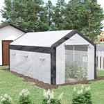 '-Outsunny 20' x 10' x 9' Large Walk-in Greenhouse with Roll Up Door, 8 Closeable Windows, Weather PE Cover, White - Outdoor Style Company