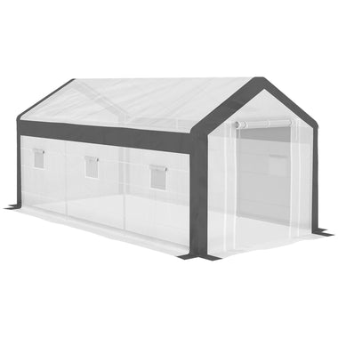 '-Outsunny 20' x 10' x 9' Large Walk-in Greenhouse with Roll Up Door, 8 Closeable Windows, Weather PE Cover, White - Outdoor Style Company