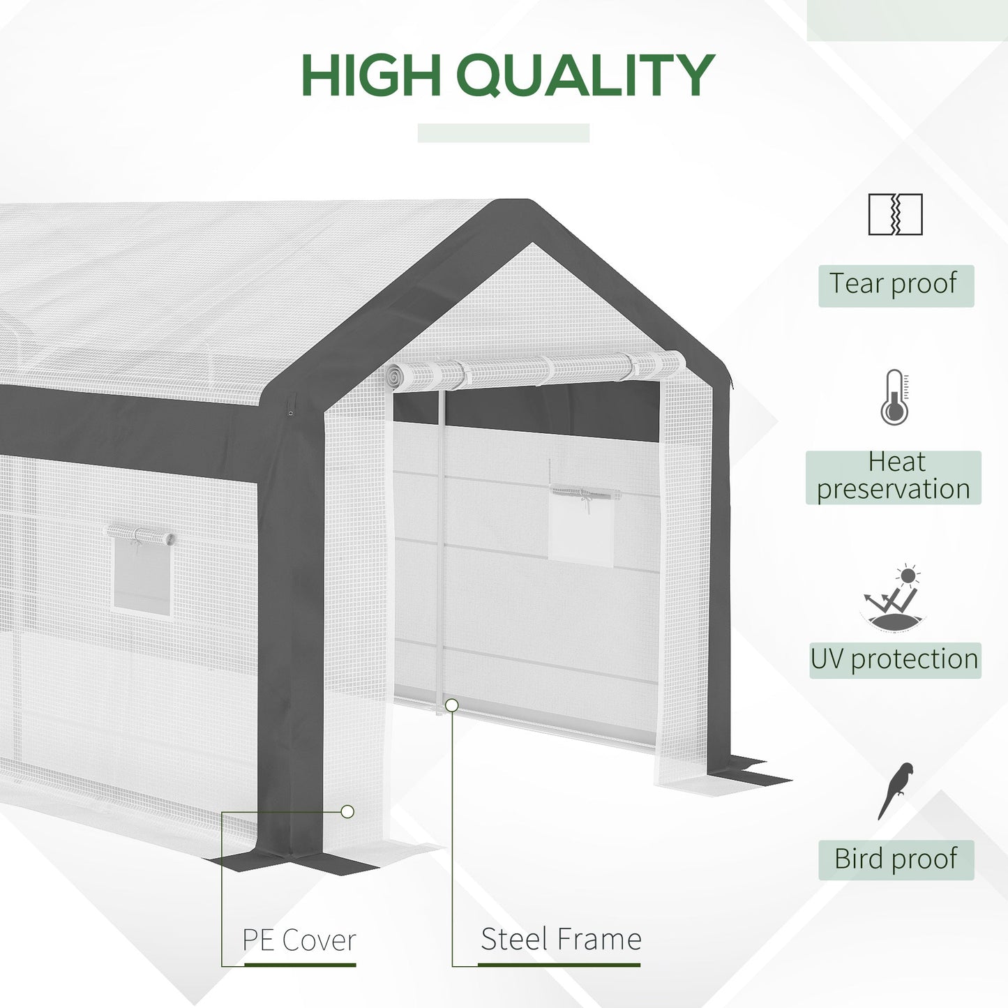 '-Outsunny 20' x 10' x 9' Large Walk-in Greenhouse with Roll Up Door, 8 Closeable Windows, Weather PE Cover, White - Outdoor Style Company