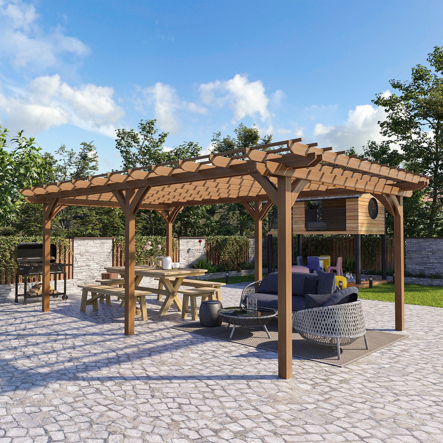 '-Outsunny 20' x 12' Outdoor Pergola, Wood Gazebo Grape Trellis with Stable Structure for Garden, Patio, Backyard, Deck - Outdoor Style Company