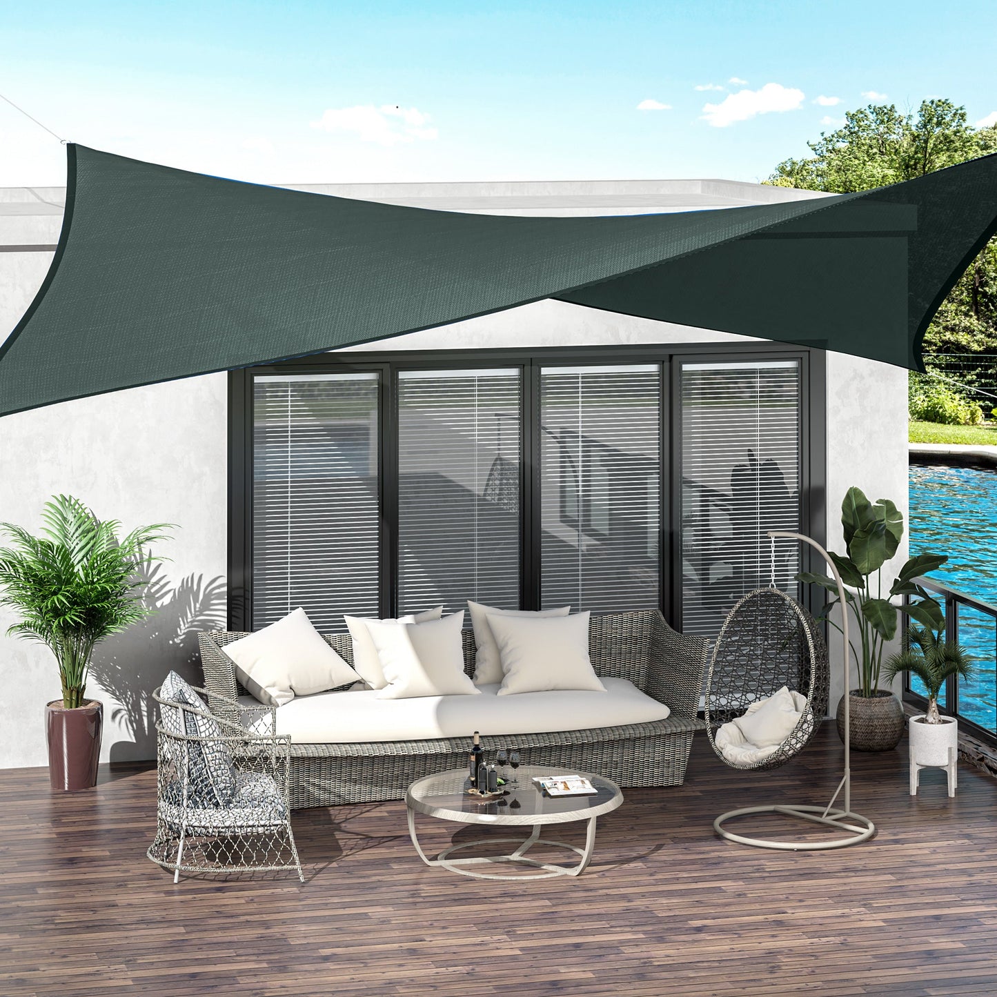 '-Outsunny 20' x 16' Sun Shade Sail Rectangle Sail Shade Canopy for Outdoor Patio Deck Yard, Green - Outdoor Style Company