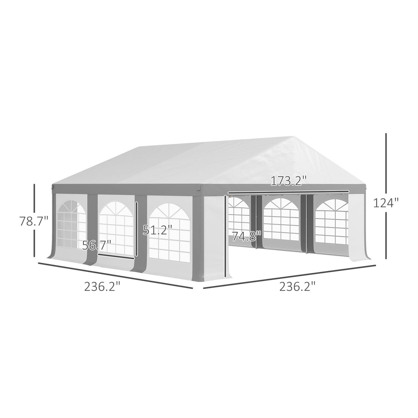 '-Outsunny 20' x 20' Heavy-duty Large Wedding Tent, Outdoor Carport Garage Party Tent, Patio Gazebo Canopy with Sidewall, Gray - Outdoor Style Company