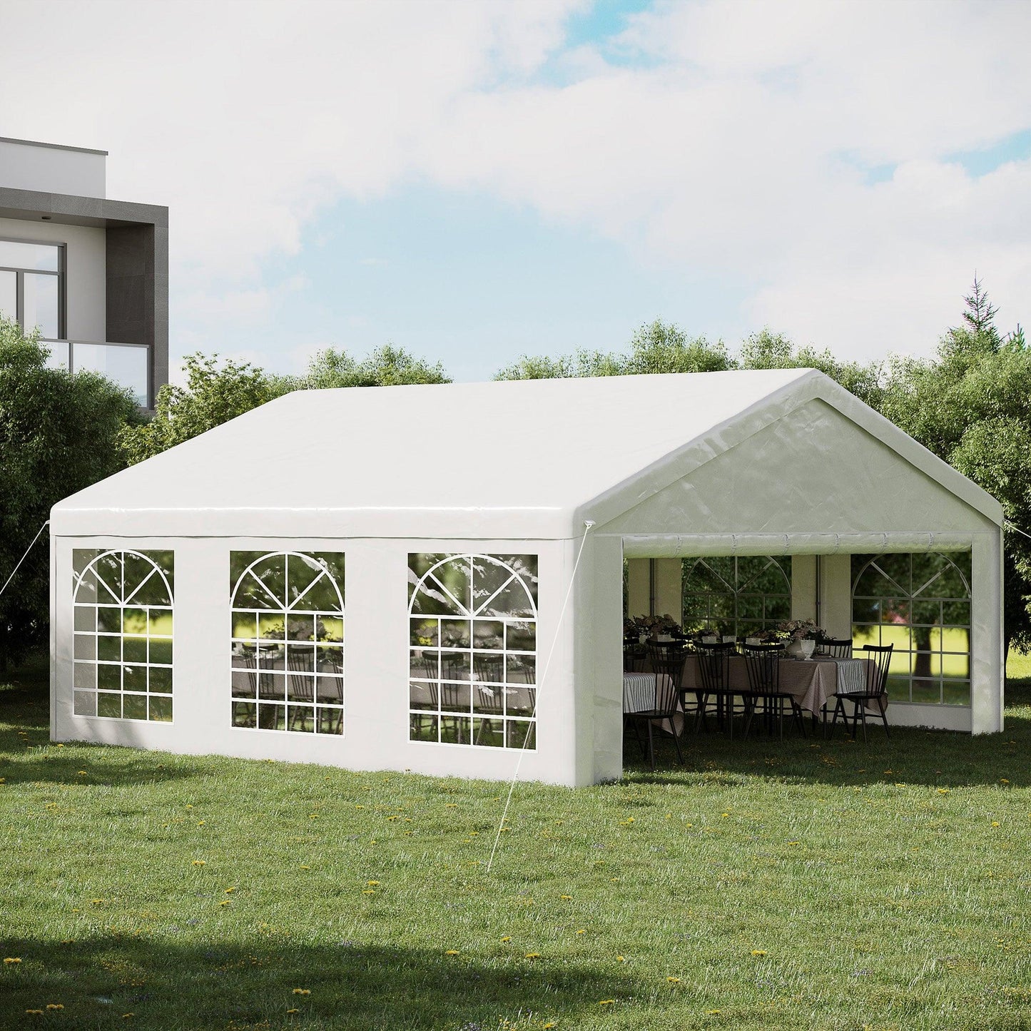 '-Outsunny 20' x 20' Heavy-duty Large Wedding Tent, Outdoor Carport Garage Party Tent, Patio Gazebo Canopy with Sidewall, White - Outdoor Style Company