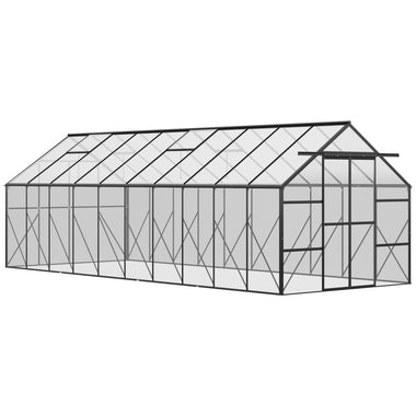 -Outsunny 20' x 8' Aluminum Greenhouse Polycarbonate Walk-in Garden Greenhouse with Adjustable Roof Vent, Rain Gutter & Sliding Door for Winter, Clear - Outdoor Style Company
