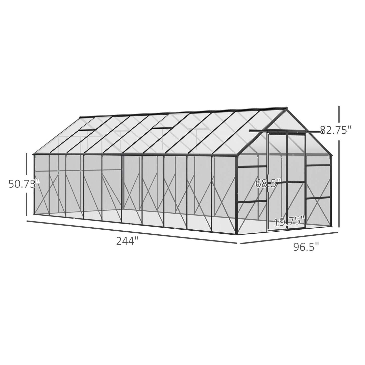 '-Outsunny 20' x 8' Aluminum Greenhouse Polycarbonate Walk-in Garden Greenhouse with Adjustable Roof Vent, Rain Gutter & Sliding Door for Winter, Clear - Outdoor Style Company