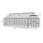 '-Outsunny 20' x 8' Aluminum Greenhouse Polycarbonate Walk-in Garden Greenhouse with Adjustable Roof Vent, Rain Gutter & Sliding Door for Winter, Clear - Outdoor Style Company