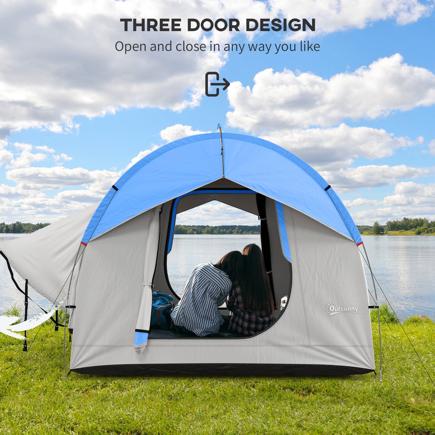 '-Outsunny 2000mm Waterproof SUV Tent, Car Tent with 3 Doors and Mesh Window, for 5-6 Person Camping Travel, Gray and Blue - Outdoor Style Company