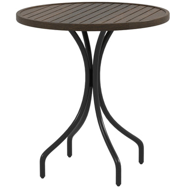 -Outsunny 26" Round Patio Table, Outdoor Side Table with Steel Frame and Slat Tabletop for Garden, Backyard, Distressed Brown - Outdoor Style Company