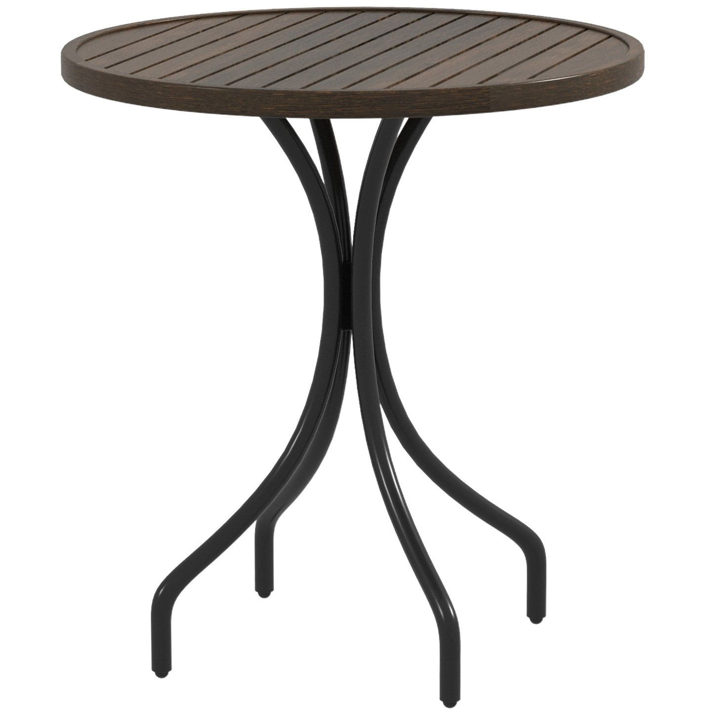 '-Outsunny 26" Round Patio Table, Outdoor Side Table with Steel Frame and Slat Tabletop for Garden, Backyard, Distressed Brown - Outdoor Style Company