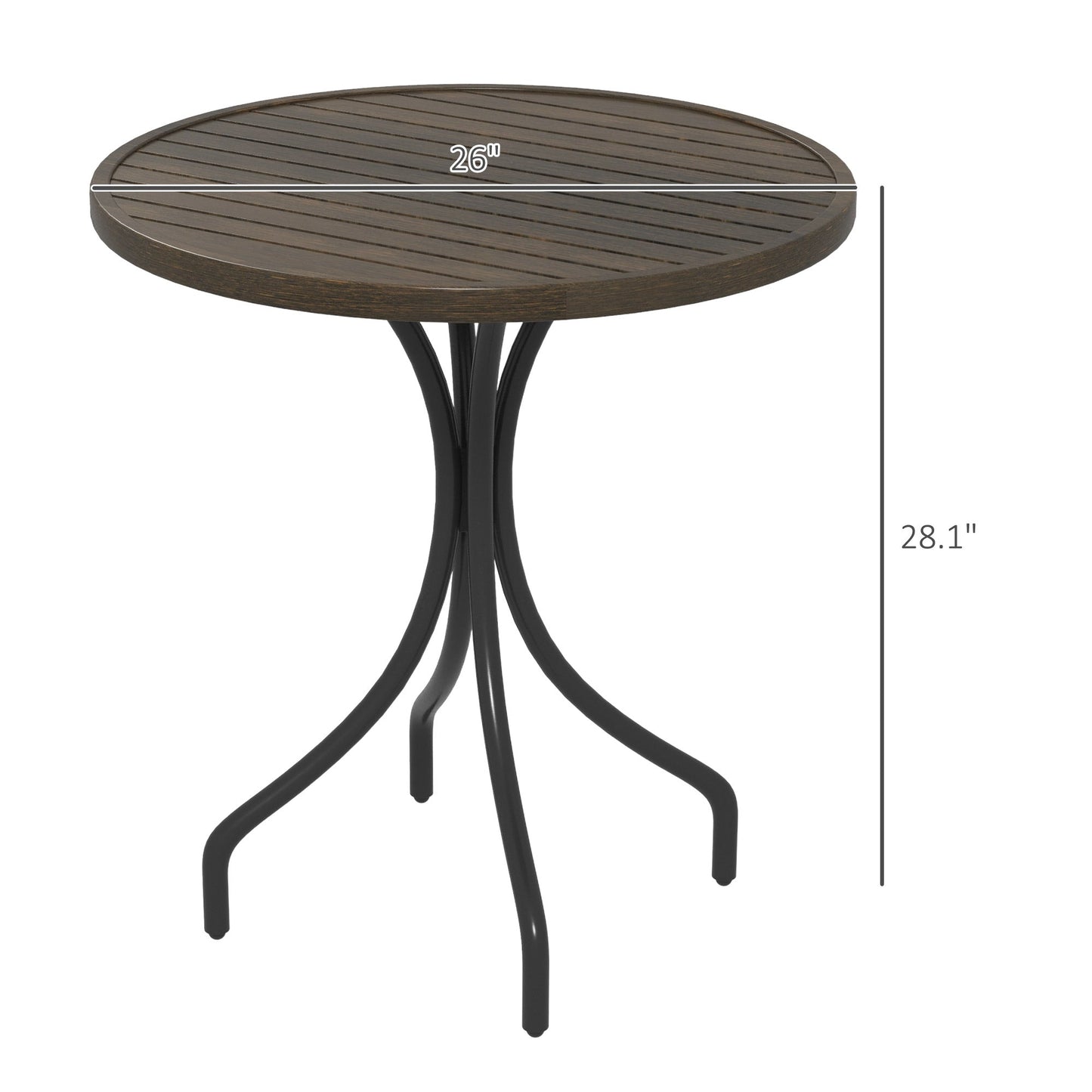 '-Outsunny 26" Round Patio Table, Outdoor Side Table with Steel Frame and Slat Tabletop for Garden, Backyard, Distressed Brown - Outdoor Style Company