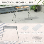 '-Outsunny 28" Charcoal Barbecue Grill, Stainless Steel Small Portable Folding BBQ Camping Grill for Shish Kabob, Silver - Outdoor Style Company