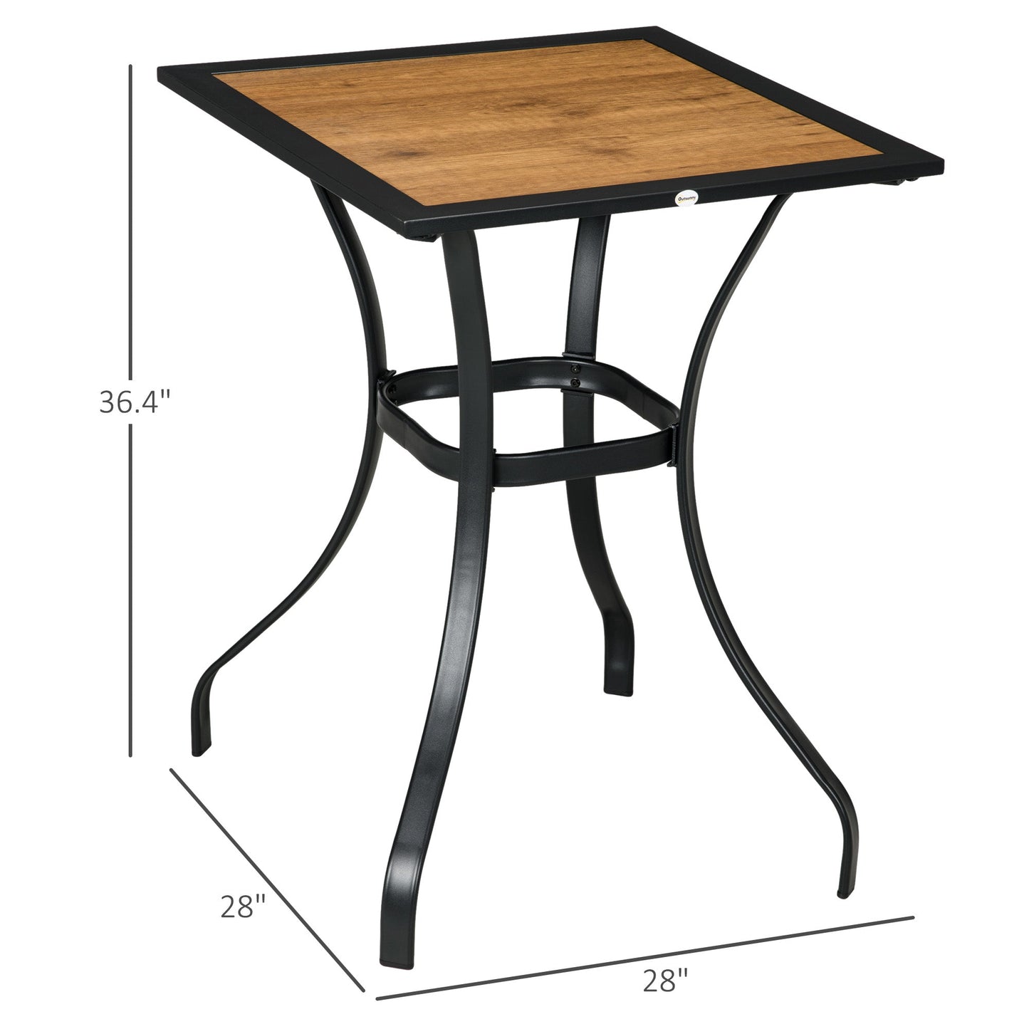 '-Outsunny 28" Outdoor Bar Table, Patio Furniture with Metal Frame Square Garden Table with Plastic Board with Wood Grain Effect, Brown - Outdoor Style Company