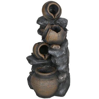 Garden Lighting - Outsunny 28.3" Solar Water Fountain, 4 - Tier Resin Cascading Jars and Stacked Stones Outdoor Waterfall Fountain with LED Lights - Outdoor Style Company