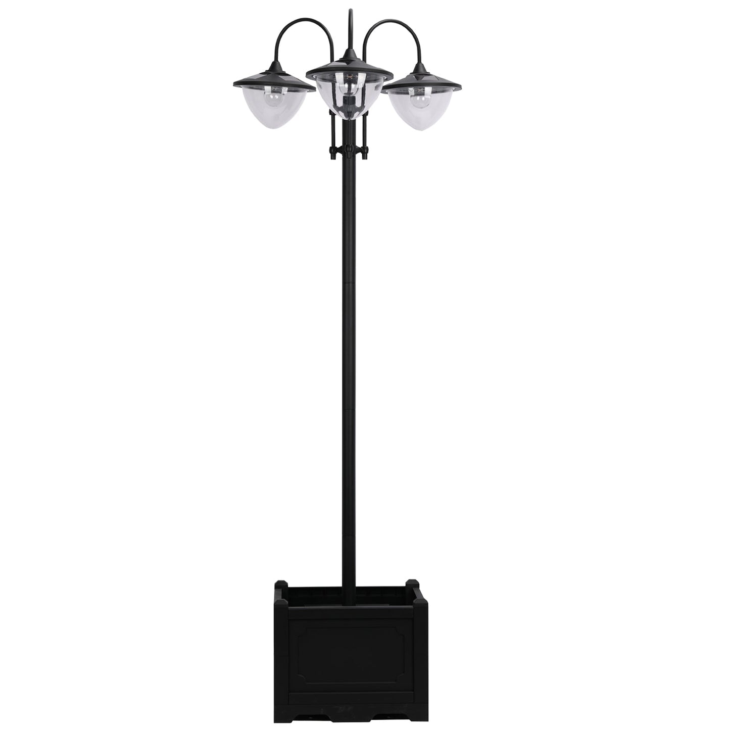 '-Outsunny 3-head LED Solar Light Lamp Street Light Post with Planter, Solar-powered Lamp Post, Black - Outdoor Style Company