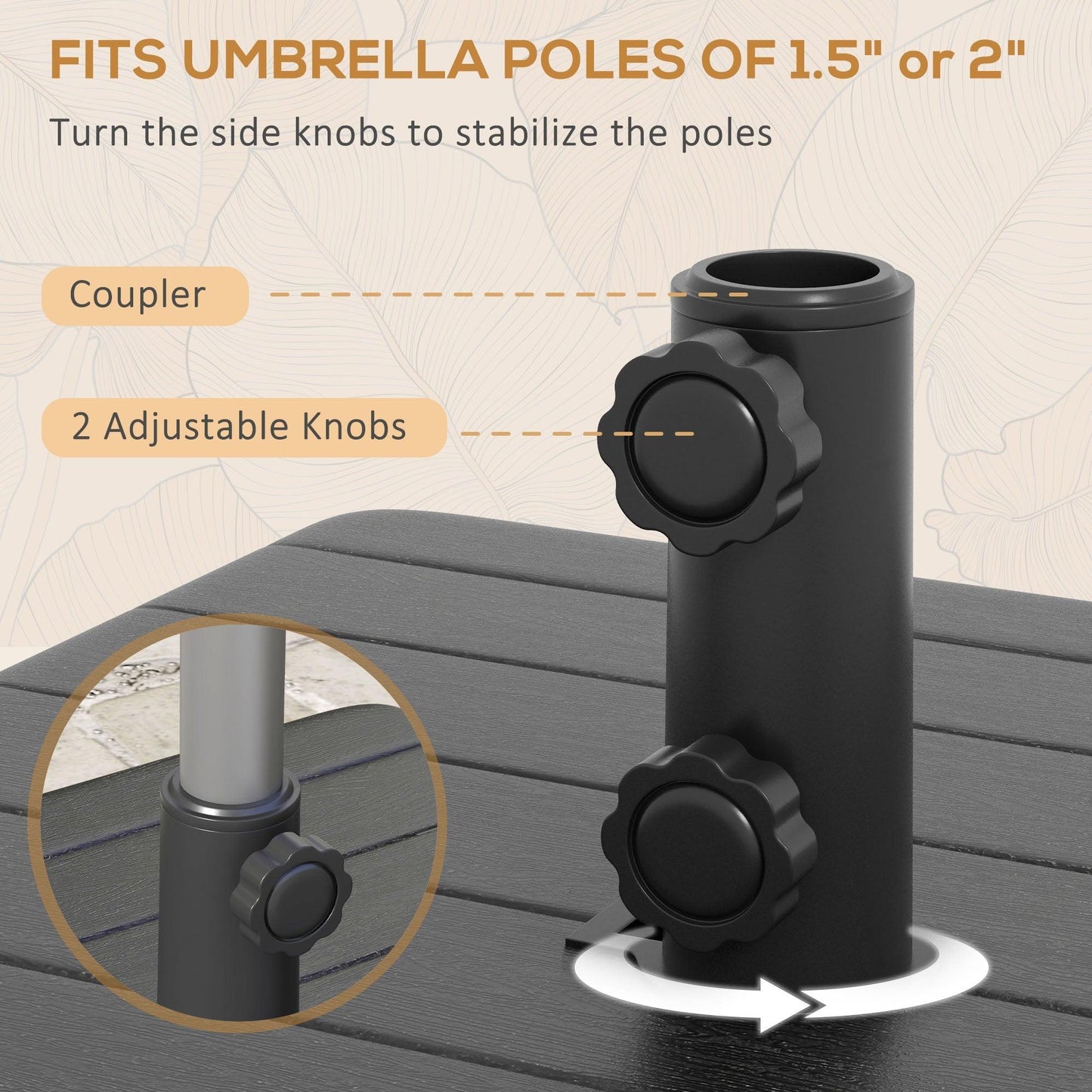 '-Outsunny 3-in-1 Outdoor Umbrella Base with Wheels and Handles, End Table, Flower Box Planter with Hole, 175 lbs. Capacity, Black - Outdoor Style Company