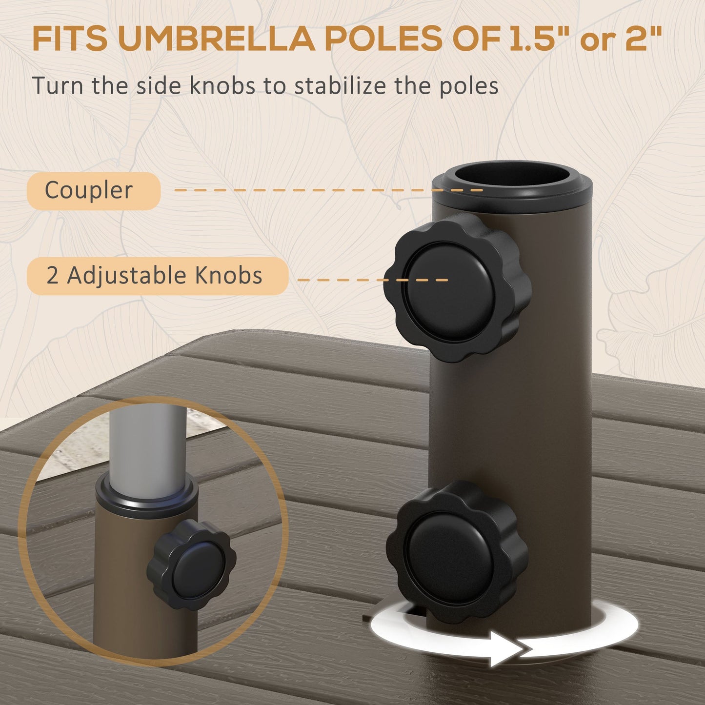 '-Outsunny 3-in-1 Outdoor Umbrella Base with Wheels and Handles, End Table, Flower Box Planter with Hole, 175 lbs. Capacity, Brown - Outdoor Style Company