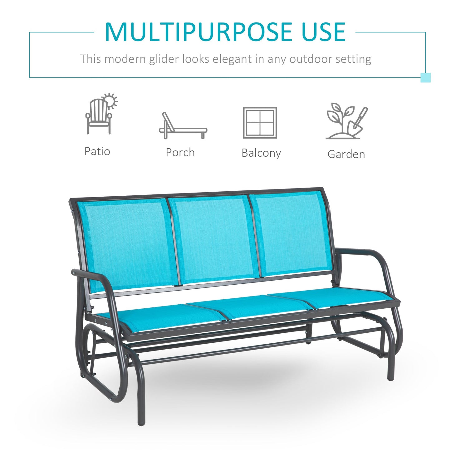 '-Outsunny 3-Person Outdoor Patio Glider Bench, Porch Glider Swing with 3 Seats, Breathable Mesh Fabric, Metal Frame, Blue - Outdoor Style Company