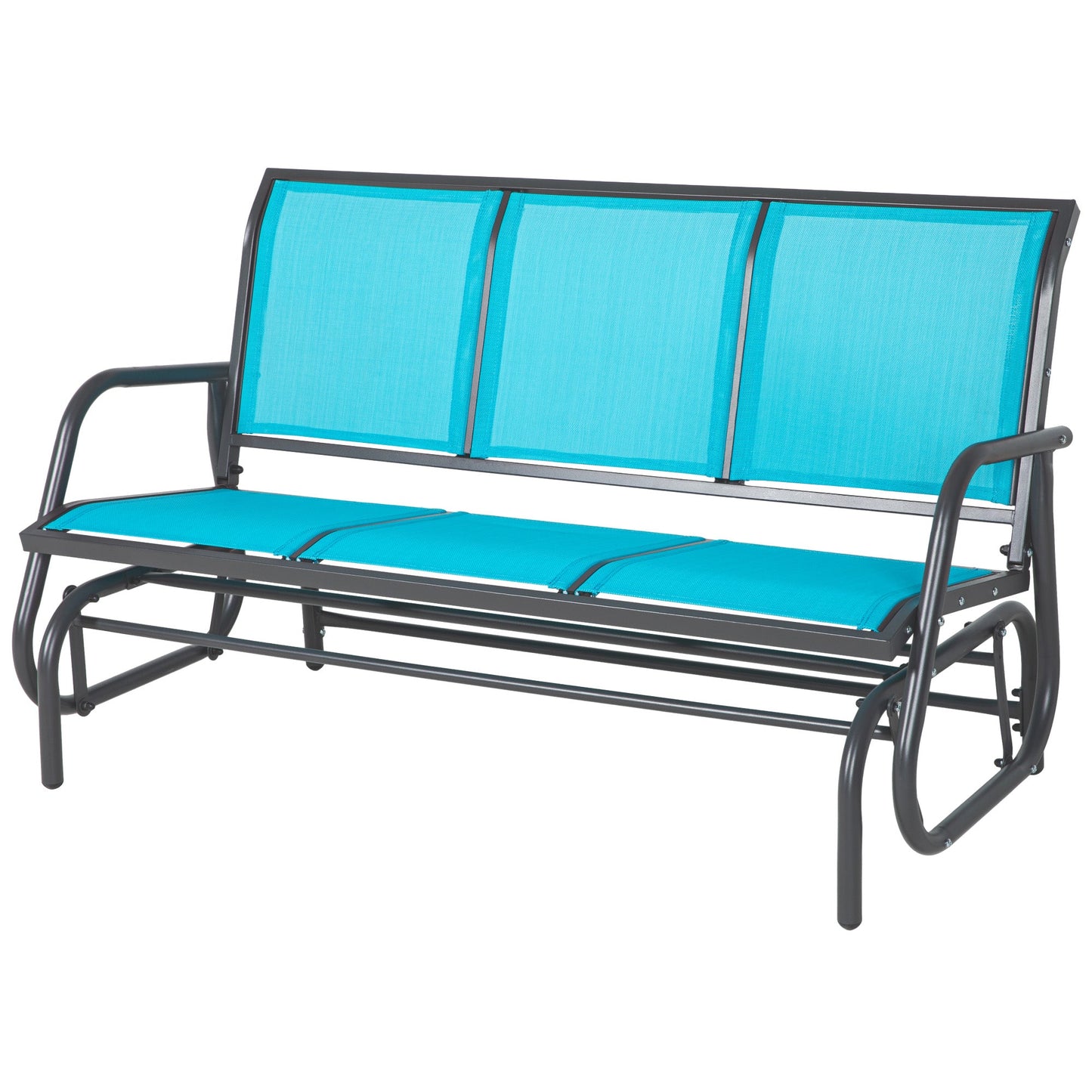 '-Outsunny 3-Person Outdoor Patio Glider Bench, Porch Glider Swing with 3 Seats, Breathable Mesh Fabric, Metal Frame, Blue - Outdoor Style Company