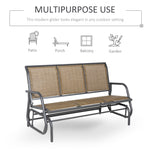 -Outsunny 3-Person Outdoor Patio Glider Bench, Porch Glider Swing with 3 Seats, Breathable Mesh Fabric, Metal Frame, Brown - Outdoor Style Company