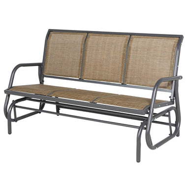 '-Outsunny 3-Person Outdoor Patio Glider Bench, Porch Glider Swing with 3 Seats, Breathable Mesh Fabric, Metal Frame, Brown - Outdoor Style Company