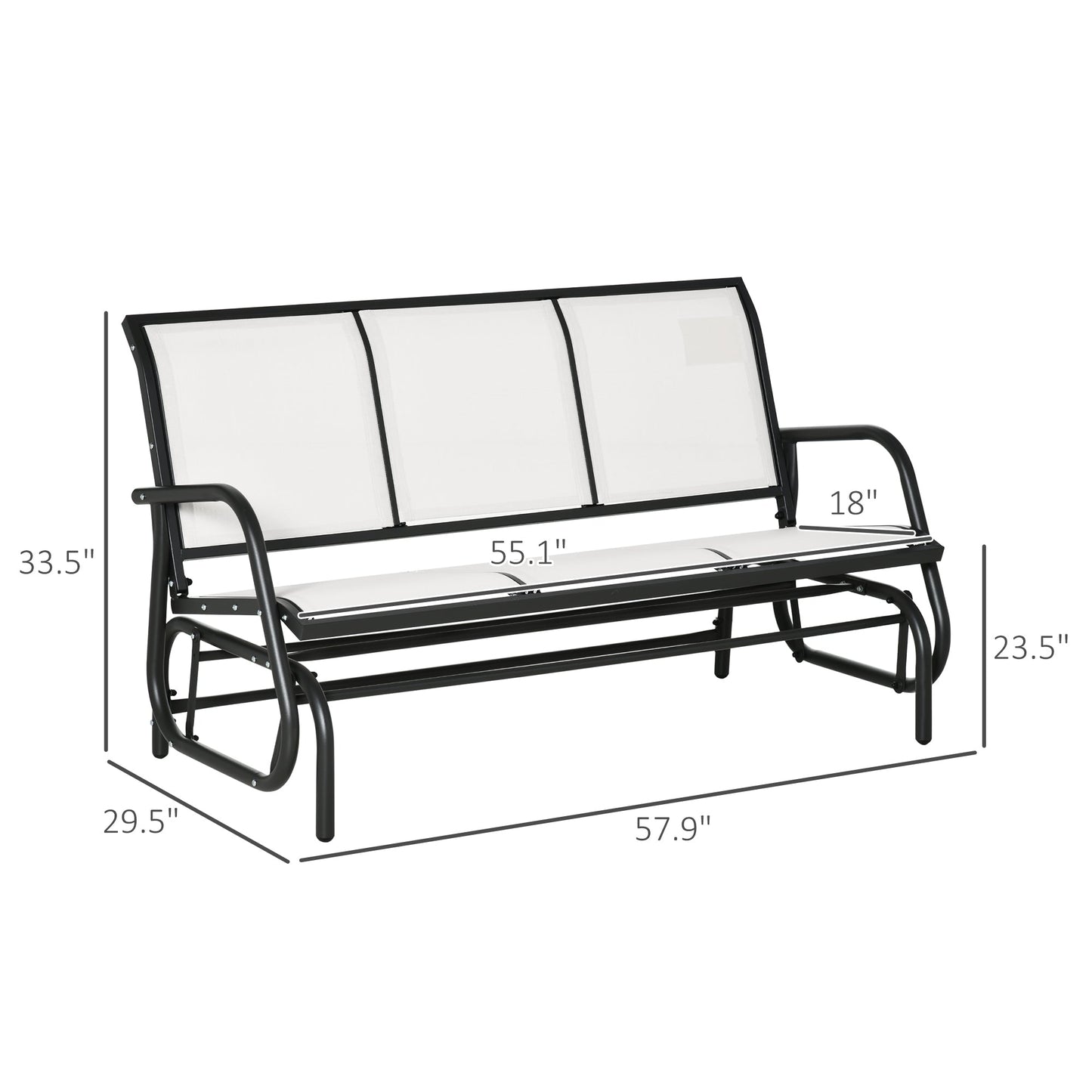 '-Outsunny 3-Person Patio Glider Bench, Outdoor Porch Glider Swing with 3 Seats, Breathable Mesh Fabric, Metal Frame, Cream White - Outdoor Style Company