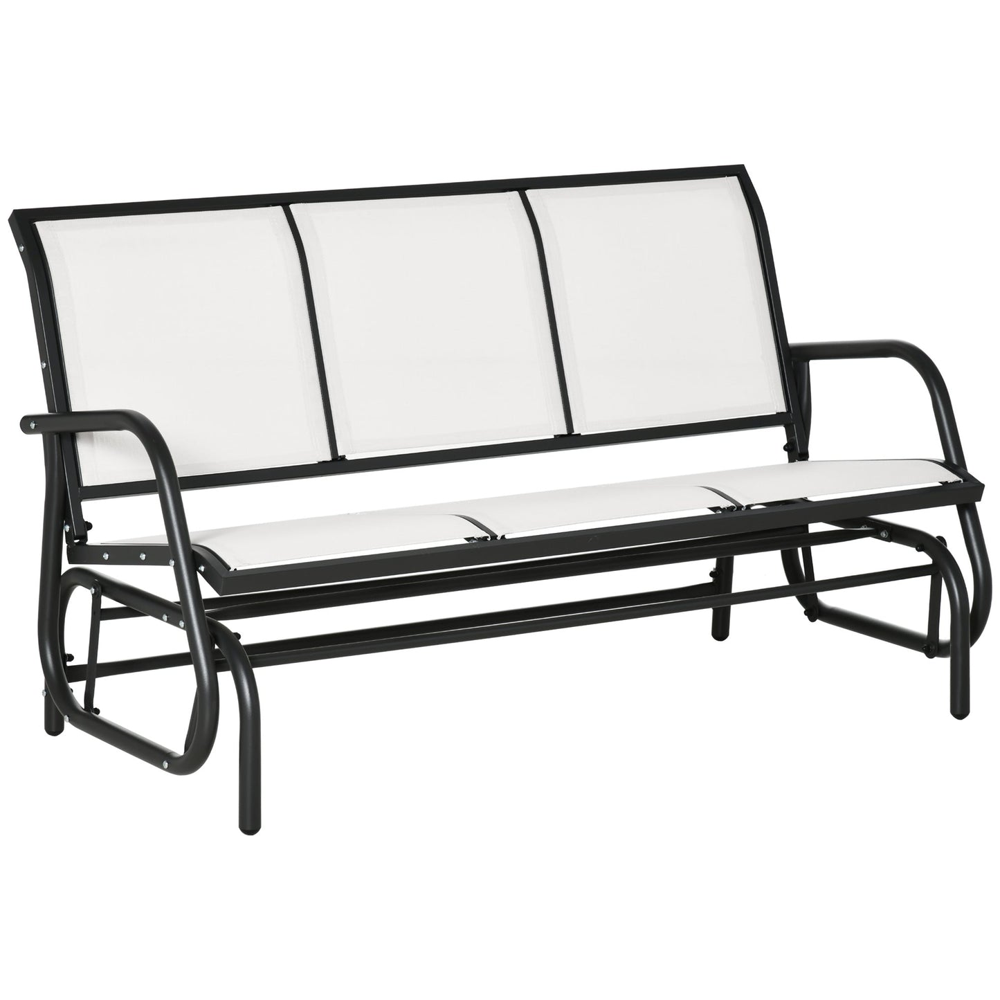 '-Outsunny 3-Person Patio Glider Bench, Outdoor Porch Glider Swing with 3 Seats, Breathable Mesh Fabric, Metal Frame, Cream White - Outdoor Style Company