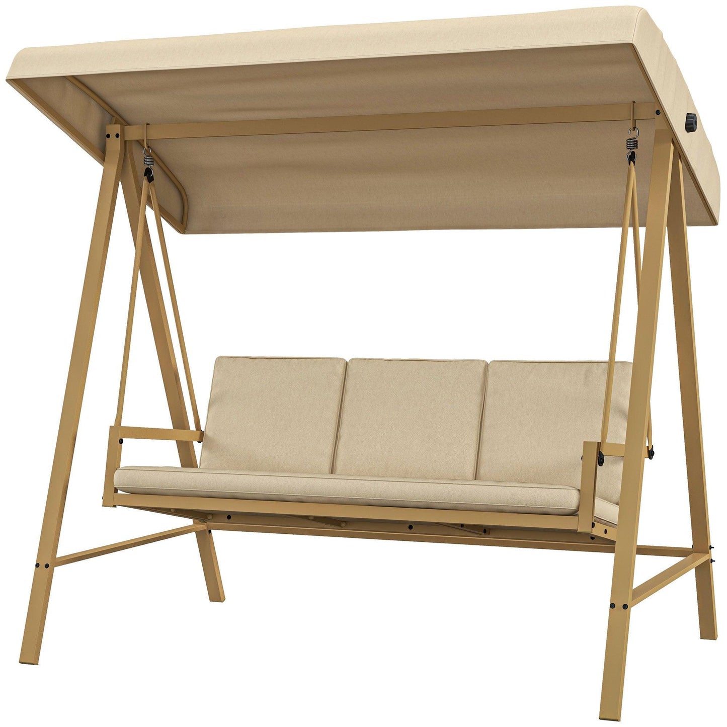 '-Outsunny 3-Person Patio Swing Chair, Outdoor Porch Swing with Adjustable Canopy, Removable Cushions for Garden, Backyard, Beige - Outdoor Style Company