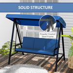 Reclining Lounge Chairs - Outsunny 3 - Person Patio Swing Chair, Outdoor Porch Swing with Adjustable Canopy, Removable Cushions for Garden, Backyard, Blue - Outdoor Style Company