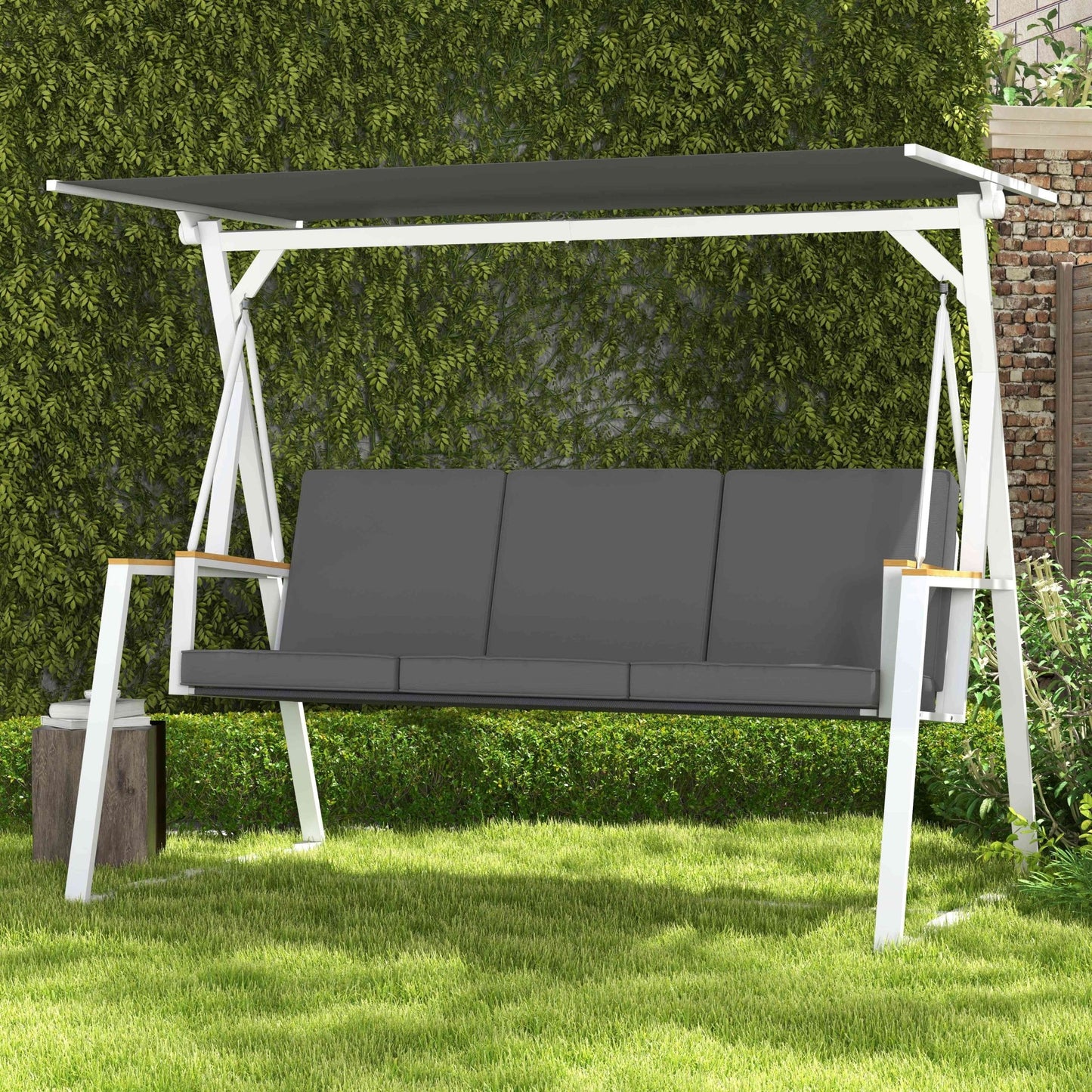 '-Outsunny 3-Person Patio Swing Chair, Outdoor Porch Swing with Adjustable Canopy & Removable Cushions for Garden, Backyard, Gray - Outdoor Style Company