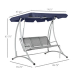 '-Outsunny 3 Person Patio Swing Seats, Porch Swing with Stand and Adjustable Canopy Outdoor Swing Chair Bench for Garden, Poolside, Blue - Outdoor Style Company