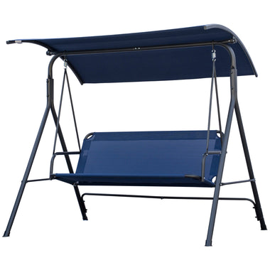 -Outsunny 3-Person Porch Swing Bench with Stand & Adjustable Canopy, Armrests, Steel Frame for Outdoor, Garden, Patio, Porch & Poolside, Dark Blue - Outdoor Style Company