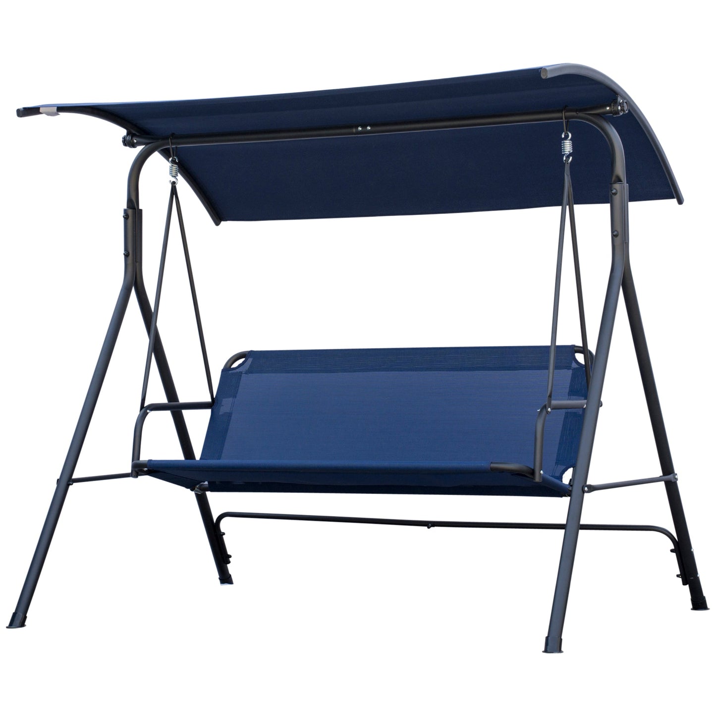 '-Outsunny 3-Person Porch Swing Bench with Stand & Adjustable Canopy, Armrests, Steel Frame for Outdoor, Garden, Patio, Porch & Poolside, Dark Blue - Outdoor Style Company