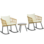 -Outsunny 3-Piece Patio Rocking Chair Set with Cushions, Outdoor PE Rattan Wicker Bistro Set with 2 Rocker Chairs, Patio Conversation Set, Cream White - Outdoor Style Company