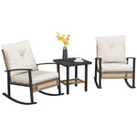 '-Outsunny 3 Pieces Bistro Set, Patio Wicker Furniture Set with RattanÂ Rocking Chairs and Coffee Table for Garden, Balcony, White - Outdoor Style Company