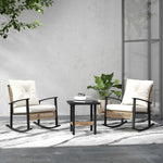 '-Outsunny 3 Pieces Bistro Set, Patio Wicker Furniture Set with RattanÂ Rocking Chairs and Coffee Table for Garden, Balcony, White - Outdoor Style Company