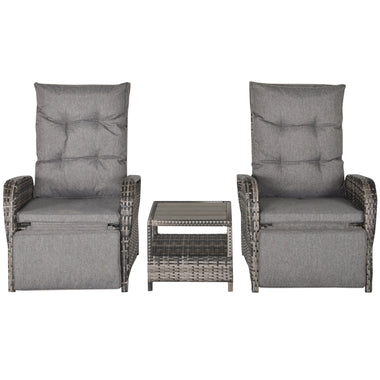 -Outsunny 3 Pieces Patio Rattan Wicker Chaise Lounge Sofa Set Bistro Conversation Furniture with Cushion for Patio Yard Porch Grey - Outdoor Style Company