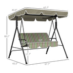 '-Outsunny 3-Seat Outdoor Patio Swing Chair w/ Cushion, Steel Frame Stand, Adjustable Tilt Canopy for Patio, Garden, Beige & Green - Outdoor Style Company