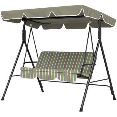 -Outsunny 3-Seat Outdoor Patio Swing Chair w/ Cushion, Steel Frame Stand, Adjustable Tilt Canopy for Patio, Garden, Beige & Green - Outdoor Style Company