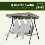 '-Outsunny 3-Seat Outdoor Patio Swing Chair w/ Cushion, Steel Frame Stand, Adjustable Tilt Canopy for Patio, Garden, Beige & Green - Outdoor Style Company