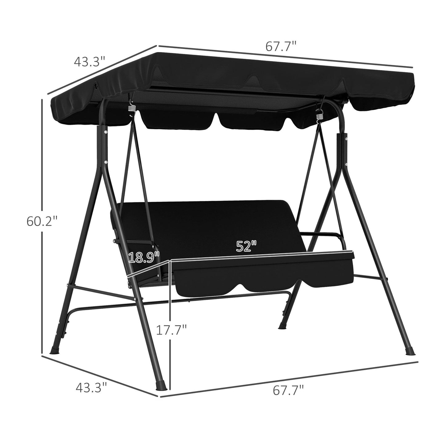 '-Outsunny 3-Seat Outdoor Patio Swing Chair w/ Cushion, Steel Frame Stand, Adjustable Tilt Canopy for Patio, Garden, Black 2 - Outdoor Style Company