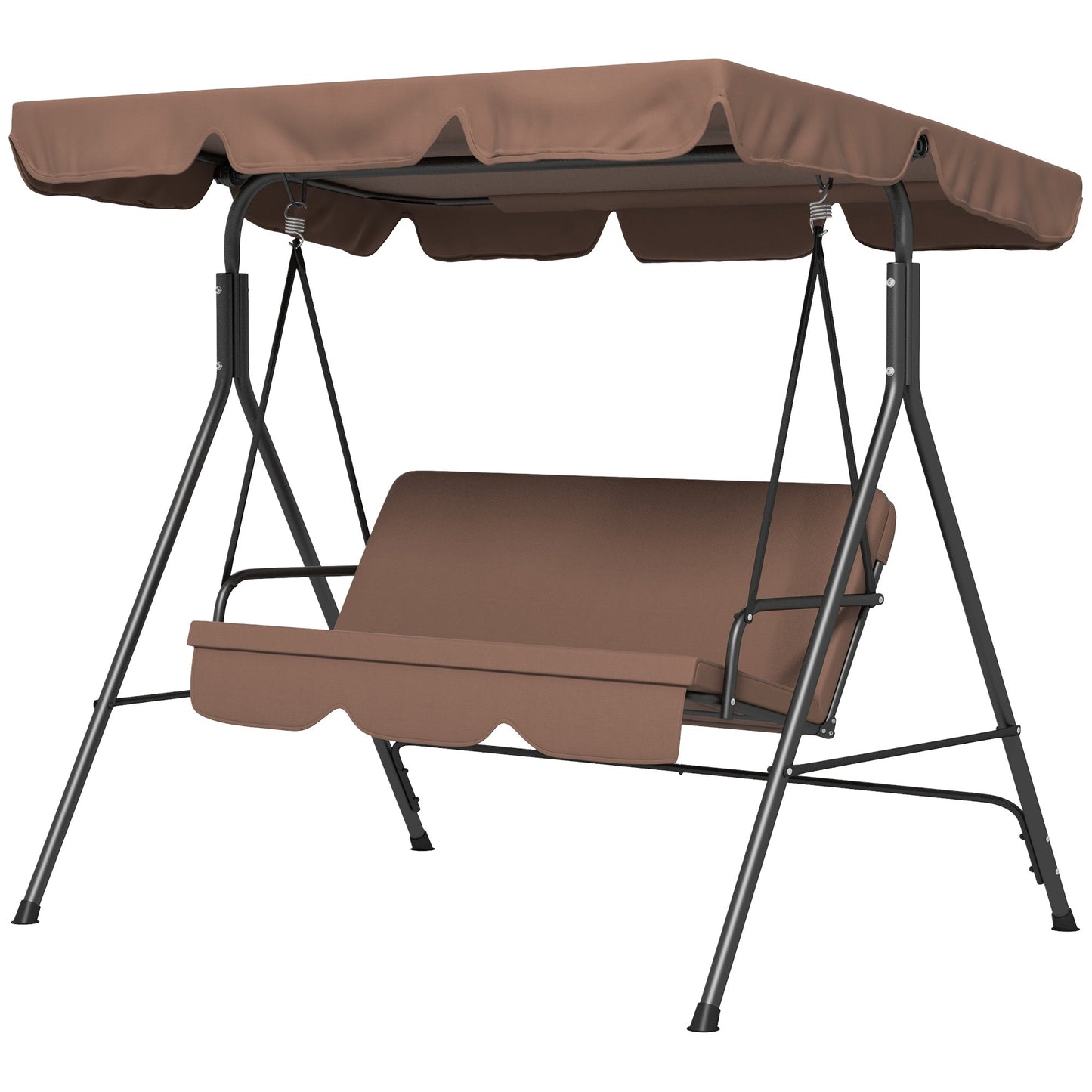 -Outsunny 3-Seat Outdoor Patio Swing Chair w/ Cushion, Steel Frame Stand, Adjustable Tilt Canopy for Patio, Garden, Brown 2 - Outdoor Style Company