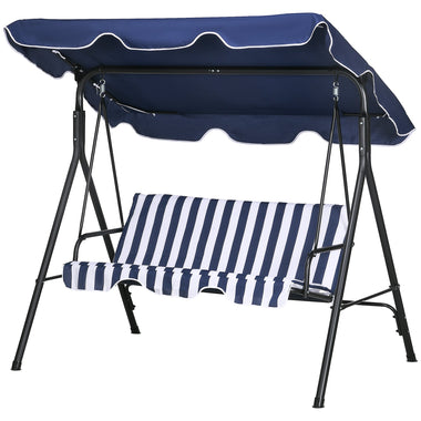 -Outsunny 3-Seat Outdoor Patio Swing Chair with Cushion, Steel Frame Stand, Adjustable Tilt Canopy for Patio, Garden, Dark Blue - Outdoor Style Company